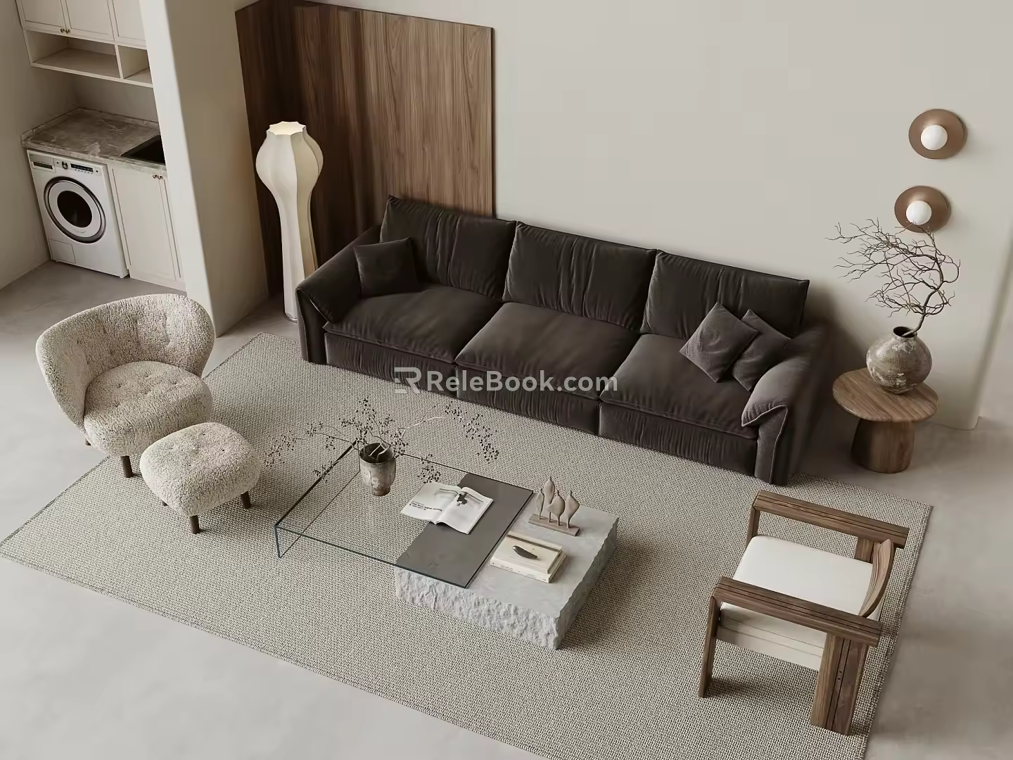 Sofa Coffee Table Combination Fabric Sofa Coffee Table Leisure Chair Side Table Floor Lamp 3d model