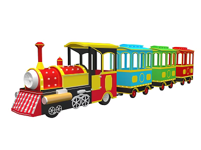Colorful Amusement Park Train Ride With Multiple Carriages For Children Playground 3d model
