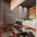 Hao Rich Restaurant Interior With Food Themed Walls And Dining Tables Chairs