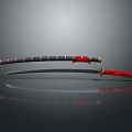 Traditional Japanese Samurai Sword With Blue Red Scabbard And Gold Decorated Hilt