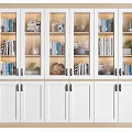 Modern Bookcase Design With Glass Doors Multiple Shelves Books And Decorative Items