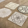 Square Rugs Featuring Different Floral Patterns And Neutral Color Designs 3d model