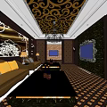 Luxurious KTV Interior Design With Sofa Coffee Table TV Chandelier And Wall Decorations