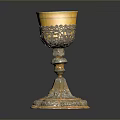 Ornate Golden Chalice With Intricate Carvings And Decorative Base For Household Use