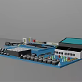Detailed Architectural Model With Various Structures White Building And Blue Areas
