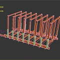Orange Industrial Storage Rack Structure With Multiple Vertical Frames And Yellow Base Components
