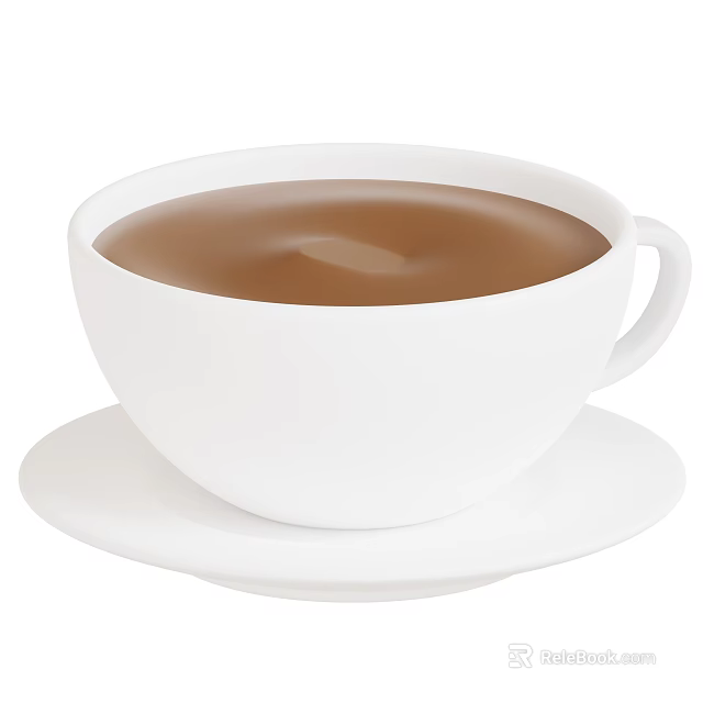 Hot Brown Coffee In White Cup With Matching Saucer On White Background 3d model 