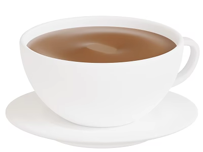 Hot Brown Coffee In White Cup With Matching Saucer On White Background 3d model