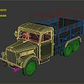 Vintage Green Six Wheel Utility Vehicle with Open Cargo Bed and Metal Rails