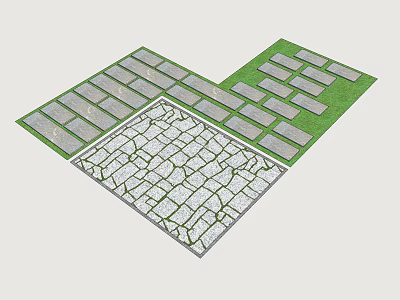 Stepping Stones Path Design with Various Stone Slabs and Green Grass Layout 3d model
