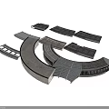 Gray Metal Railway Train Track Components With Curved And Rectangular Sections 3d model