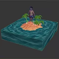 Small Island With Palm Trees And Person Surrounded By Blue Water