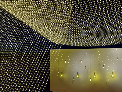 Outdoor Net String Lights Yellow Illuminated with Hanging Bulbs and Net Structure 3d model
