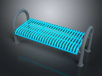 Sturdy Metal Bench With Blue Slatted Surface And Gray Armrests Design 3d model