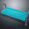 Sturdy Metal Bench With Blue Slatted Surface And Gray Armrests Design 3d model