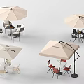 Outdoor Table with Beige Umbrella and Various Chairs for Garden Patio Casual Seating