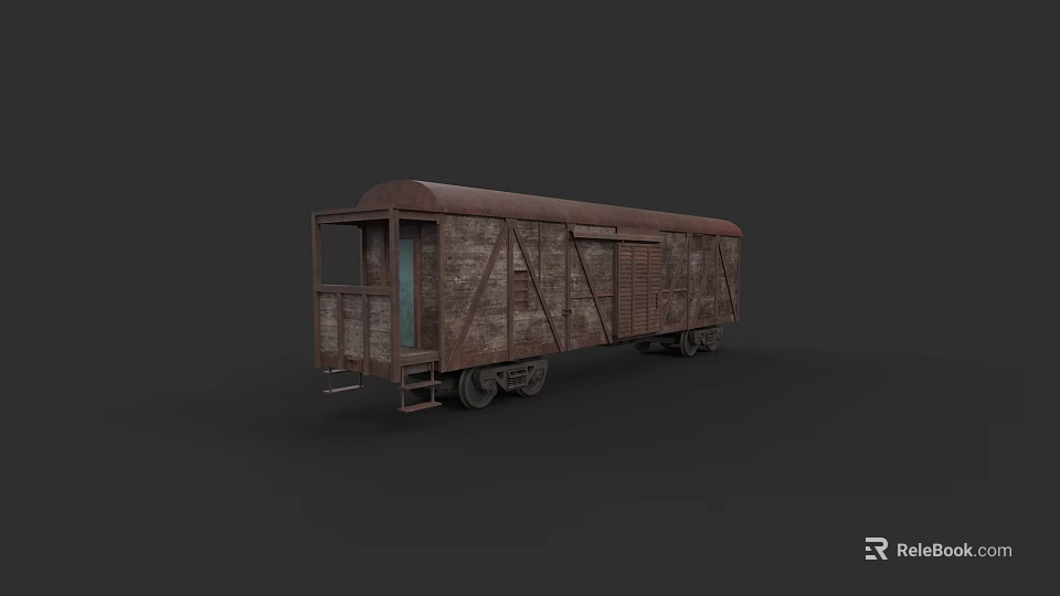 Vintage Rusty Old Train Carriage With Wooden Structure Windows And Wheels 3d model 