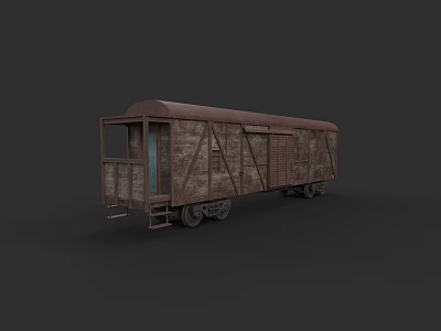 Vintage Rusty Old Train Carriage With Wooden Structure Windows And Wheels 3d model