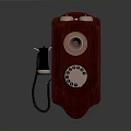 Classic Red Vintage Telephone With Wooden Case Rotary Dial Numbers And Telephone Cord