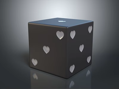 Modern Black Decorative Cube With White Heart Shaped Cutouts On Glossy Surface 3d model