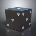 Modern Black Decorative Cube With White Heart Shaped Cutouts On Glossy Surface 3d model