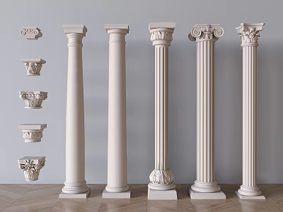 Classical Roman Columns With Various Capital Designs And White Marble Finish 3d model