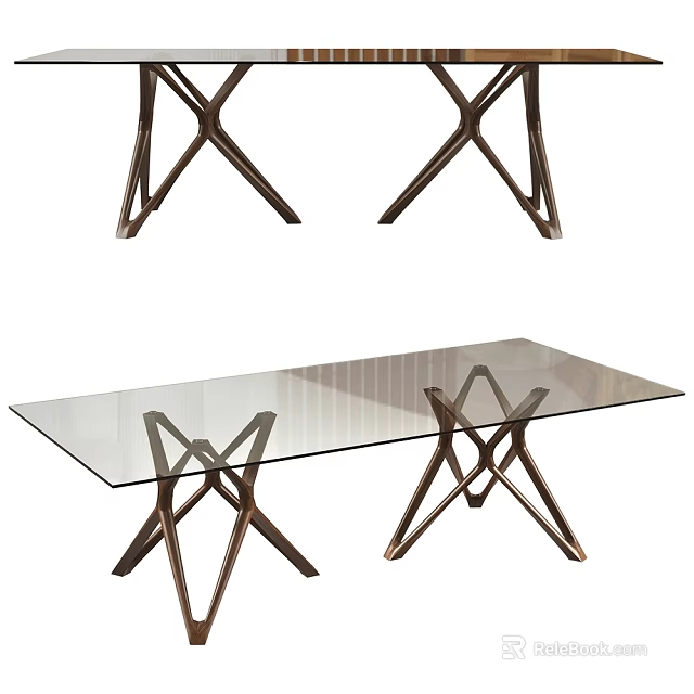 Modern Glass Top Dining Table Featuring X Shaped Metal Legs And Sleek Design 3d model 