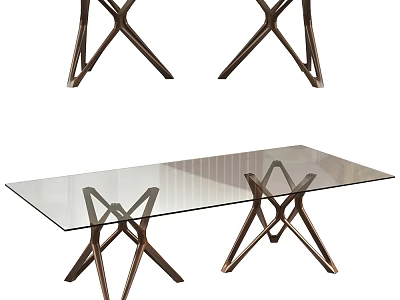 Modern Glass Top Dining Table Featuring X Shaped Metal Legs And Sleek Design 3d model