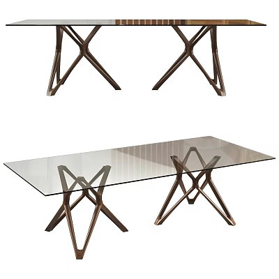 Modern Glass Top Dining Table Featuring X Shaped Metal Legs And Sleek Design 3d model