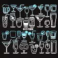 Decorative Hanging Ornament with Various Wine Glasses Cocktail Cups and Drinkware Designs