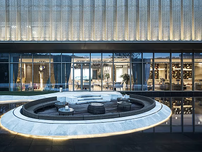 Modern Garden Landscape With Circular Seating Area Reflective Pool And Luminous Lighting 3d model