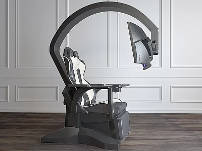 Modern Gaming Recliner Chair With Curved Frame Attached Monitor Black And White Upholstery 3d model