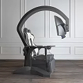 Modern Gaming Recliner Chair With Curved Frame Attached Monitor Black And White Upholstery