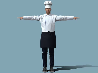 Man In Chef Uniform With White Hat Standing With Arms Outstretched 3d model