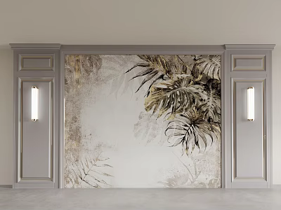 Elegant Wall Design With Tropical Plant Patterns And Decorative Frames With Wall Lamps 3d model
