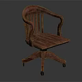 Wooden Leisure Chair With Slatted Backrest Armrests And Swivel Wheel Base
