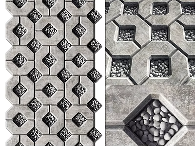 Garden Decorative Paving With Geometric Patterns Hexagonal And Square Stone Slabs Inlaid With Pebbles 3d model