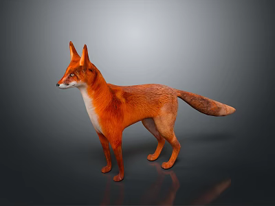 Realistic Red Fox Standing With Detailed Fur And Long Tail 3d model