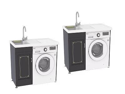 Modern Laundry Cabinet Units With Washing Machines Sinks And Countertops Design 3d model