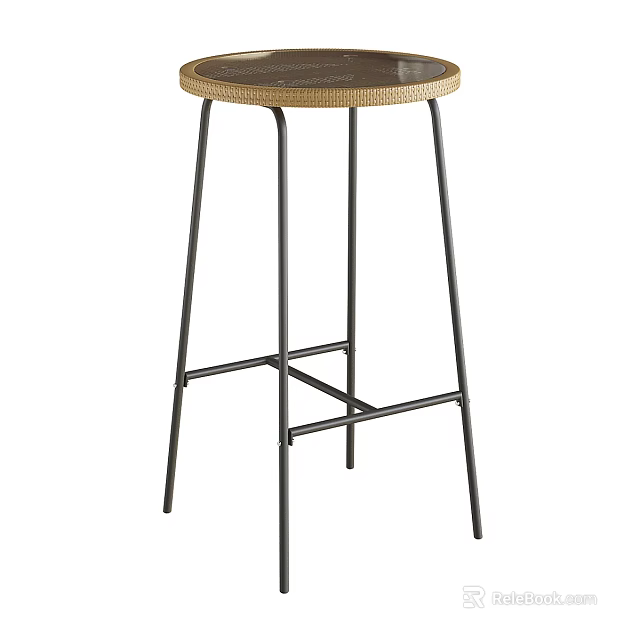 Stylish Modern Bar Stool With Woven Round Seat And Black Metal Support Legs 3d model 
