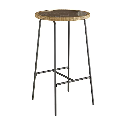 Stylish Modern Bar Stool With Woven Round Seat And Black Metal Support Legs 3d model