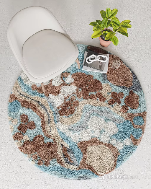 Round Area Rug With Blue Brown Patterns And Cozy Home Decor 3d model