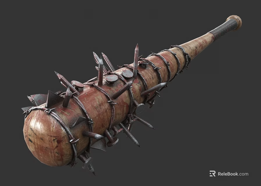 Spiked Baseball Bat Weapon With Metal Spikes Leather Wrapping And Rustic Design 3d model 