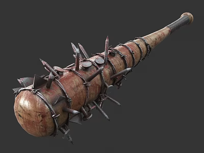 Spiked Baseball Bat Weapon With Metal Spikes Leather Wrapping And Rustic Design 3d model