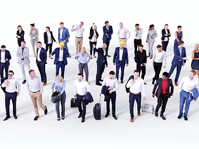 Group of diverse people in formal and casual attire standing together in open space 3d model
