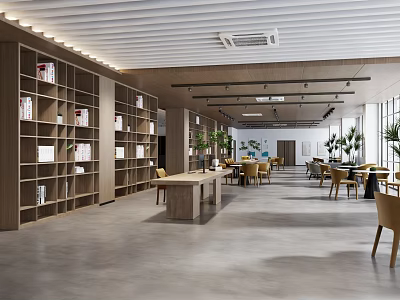 Book Art Themed Interior Design With Wooden Shelves And Chairs 3d model