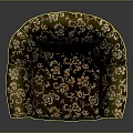 Vintage Classic Chair Design With Dark Floral Fabric Orange Wooden Armrests And Carved Legs