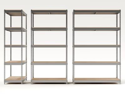 Wooden Shelves with Metal Frame and Multiple Layers Arranged Side by Side 3d model