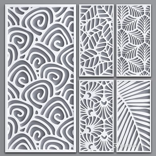 Intricate Carved Wall Design with Swirl Leaf Shell and Striped Patterns for Modern Interior Decor 3d model 