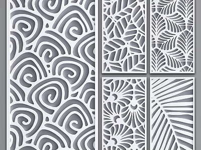 Intricate Carved Wall Design with Swirl Leaf Shell and Striped Patterns for Modern Interior Decor 3d model